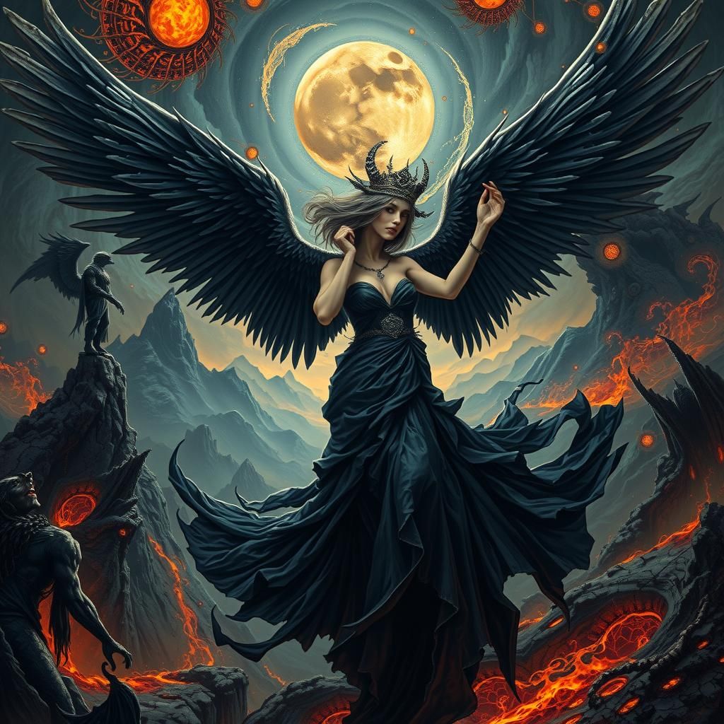 Dark Angel's Fractal Dance: Gothic Art Masterpiece