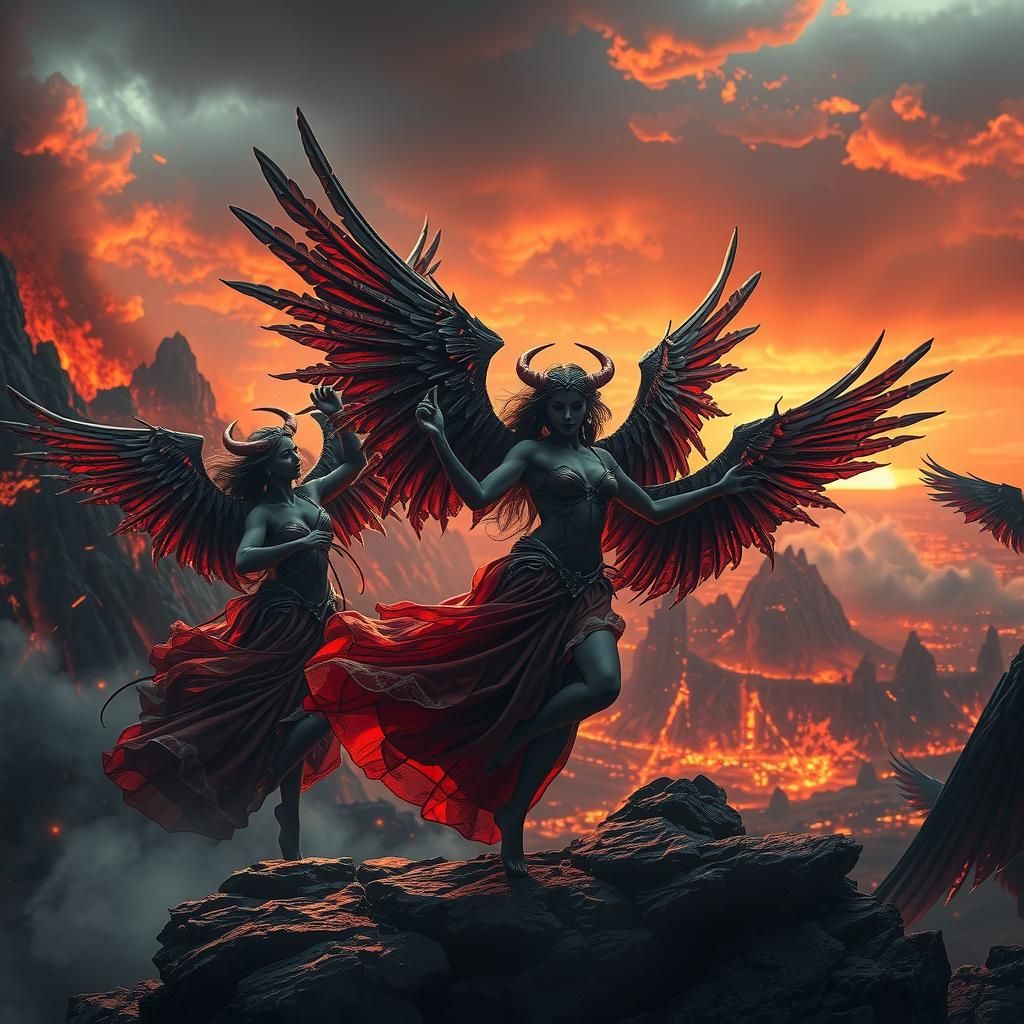 Diabolic Angels Dancing in Hellish Realm