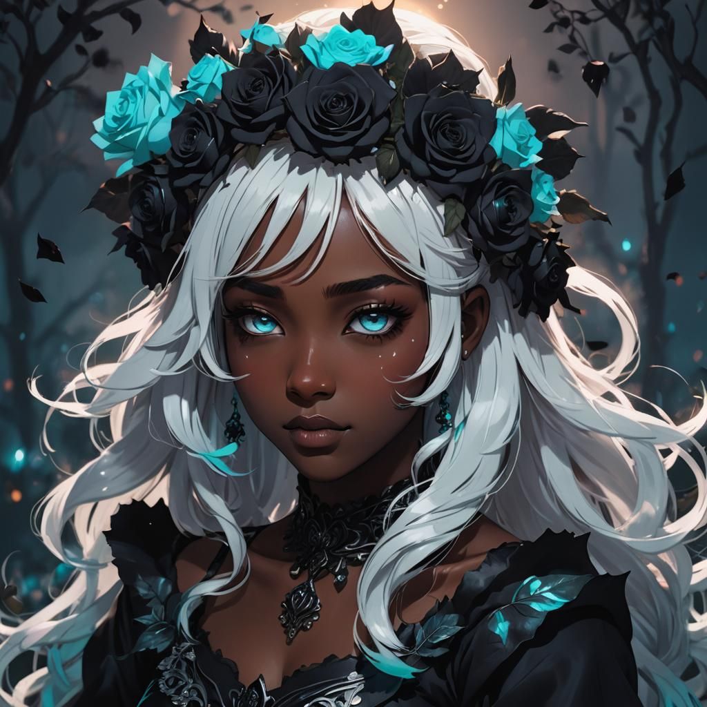 Anime Portrait of Girl with Rose Crown