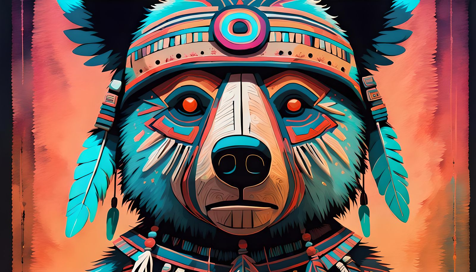 Wise Navajo Bear Kachina Doll in Neon Art