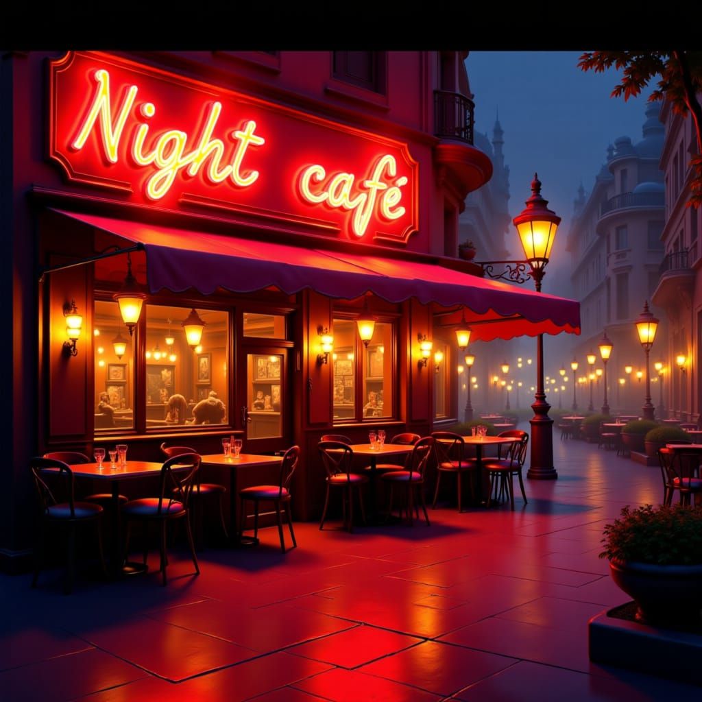 Parisian Night Cafe in Hyperrealistic Digital Painting