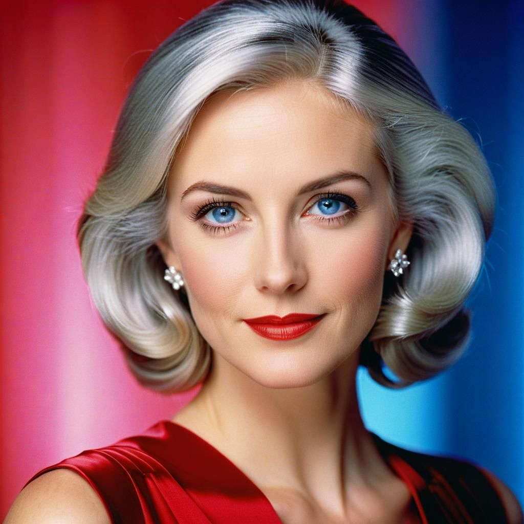 Elegant Woman in Red Gown, 1970s Style Portrait