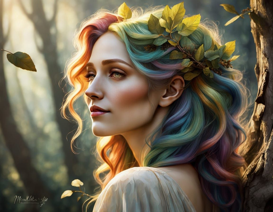 Dryad Gazing at the Moonlight, Vintage Illustration