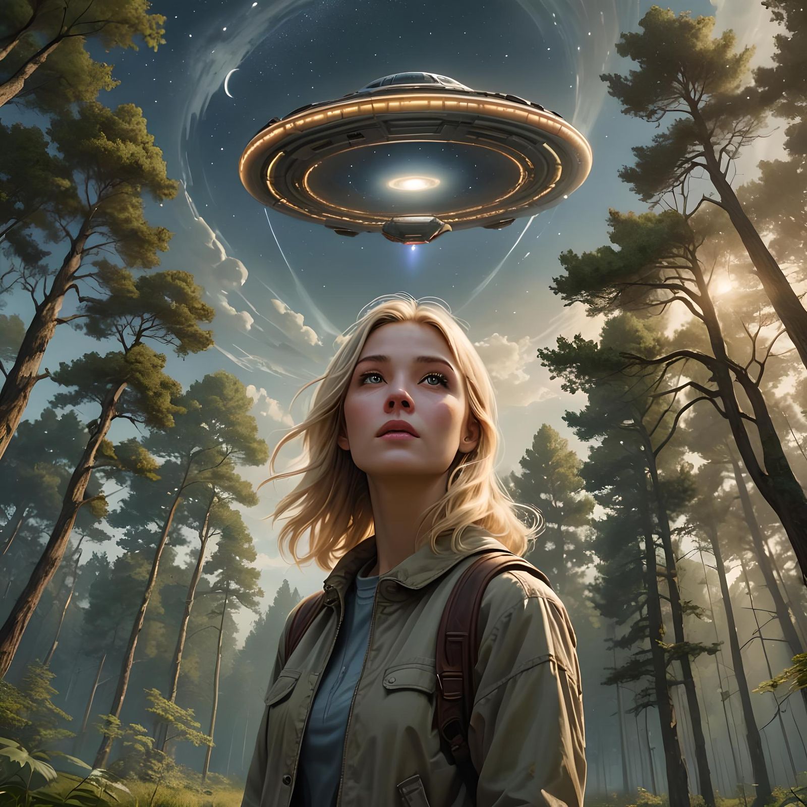 Hyperrealistic UFO Encounter in Wooded Clearing