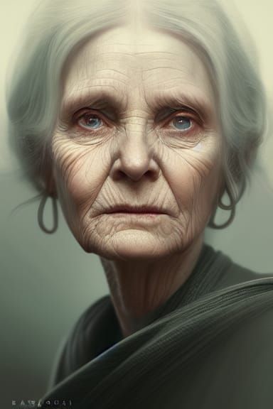 Photorealistic Portrait of an Old Woman in Splash Art Style