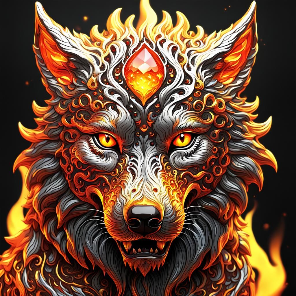 Fiery Wolf Demon in Anime Style