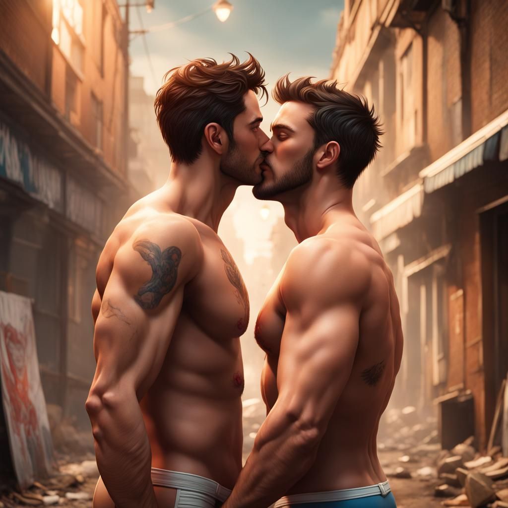 Gay Couple Kiss in Marvel Comic Style