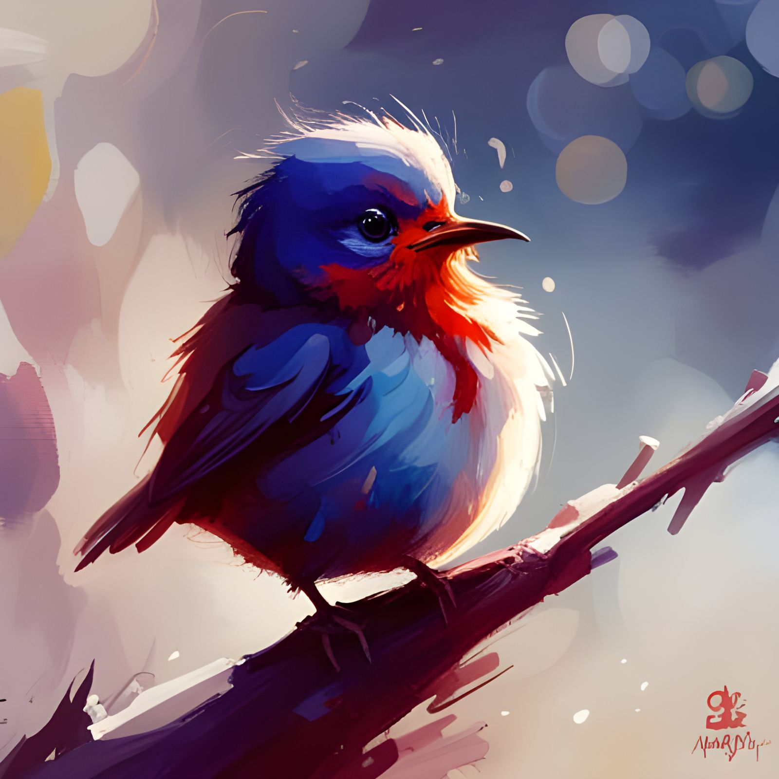 Fluffy Baby Bird Portrait in Detailed Digital Painting Style