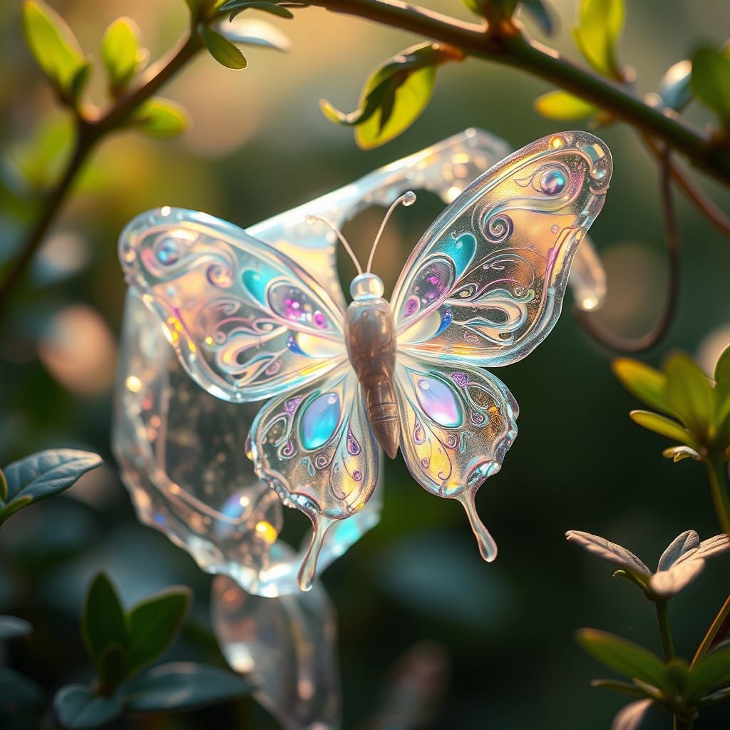 Crystal Butterfly Emerges from Chrysalis in a Dreamy, Irides...