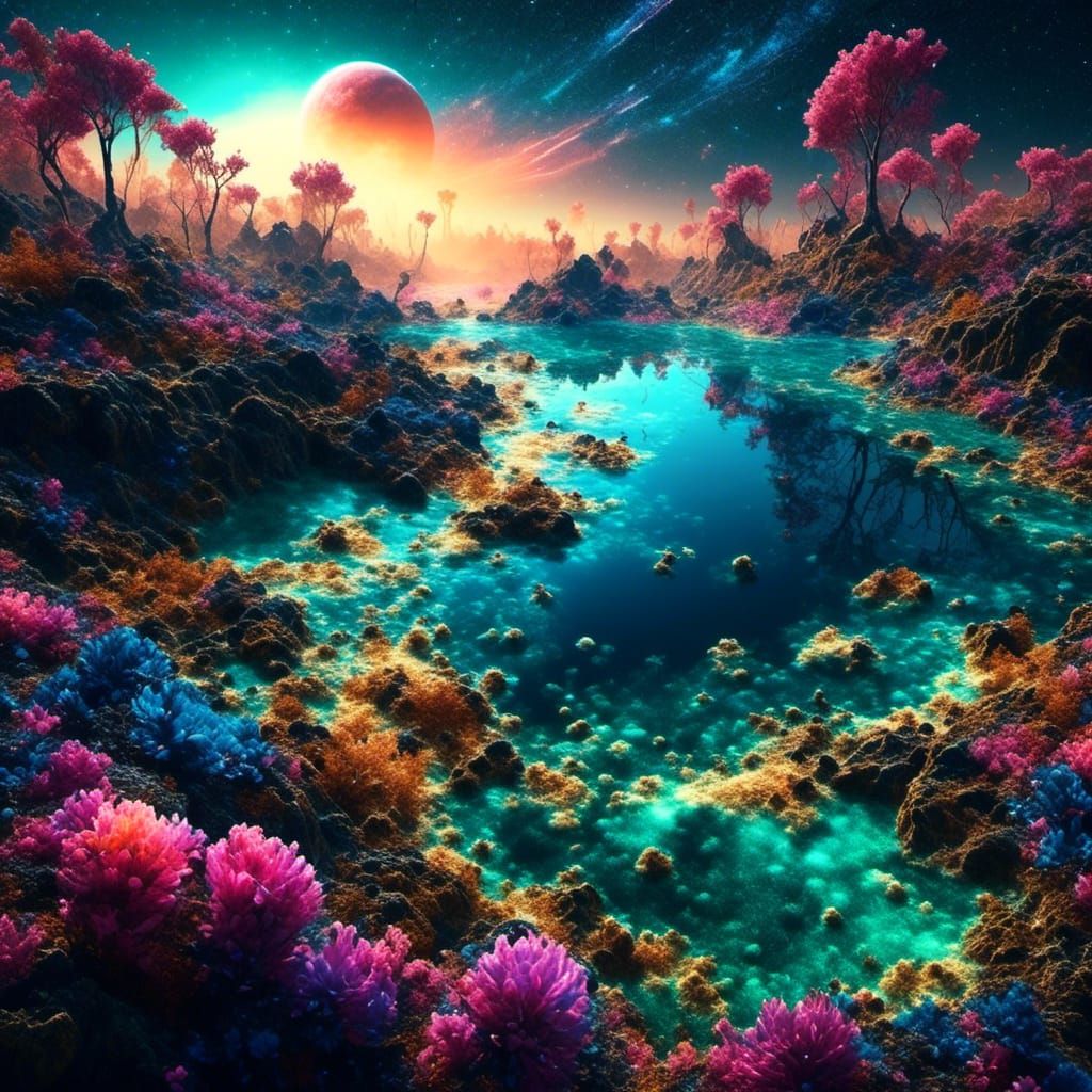 Glowing Nebula Flower Cove in 3D Cinematic Style