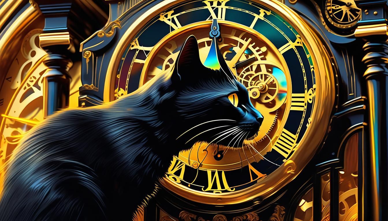 Clockwork Cat Devoured by Time: Surreal Art