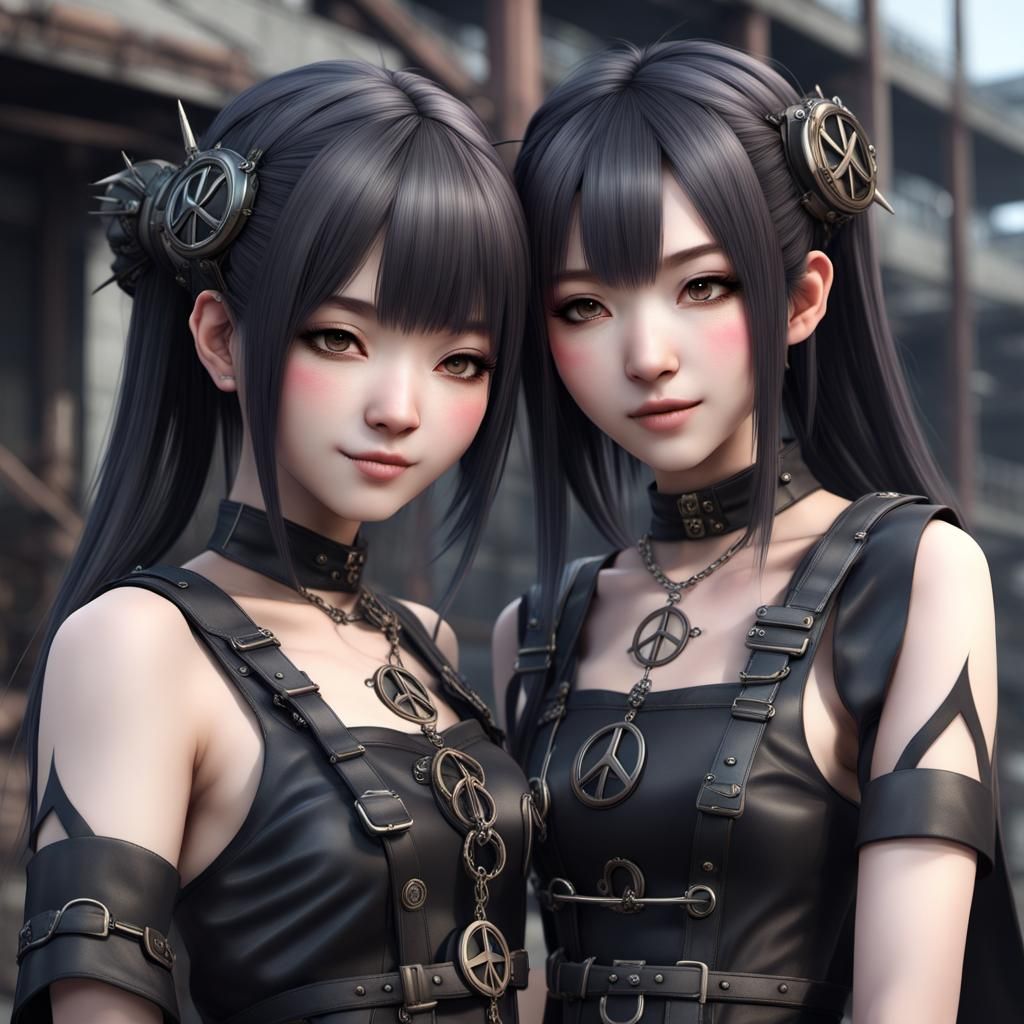 Two Happy Women in Gothic Anime Style