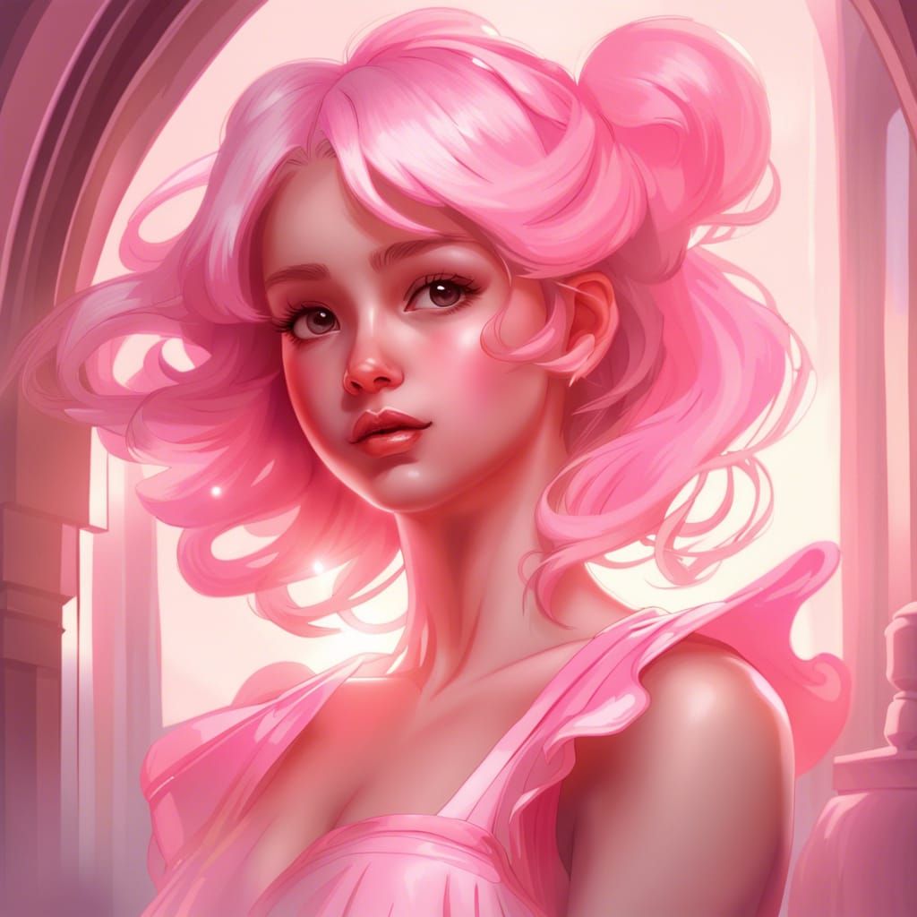 Cute Kawaii Girl Portrait in Pink Dress
