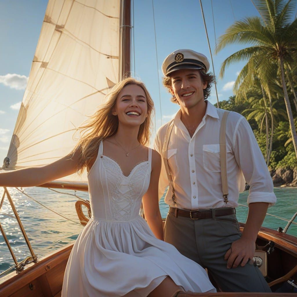 Tropical Sailboat Romance with Dolphins