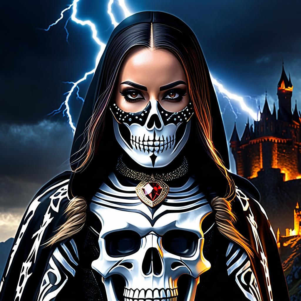 Skeletal Warrior Queen with Sword in Digital Painting