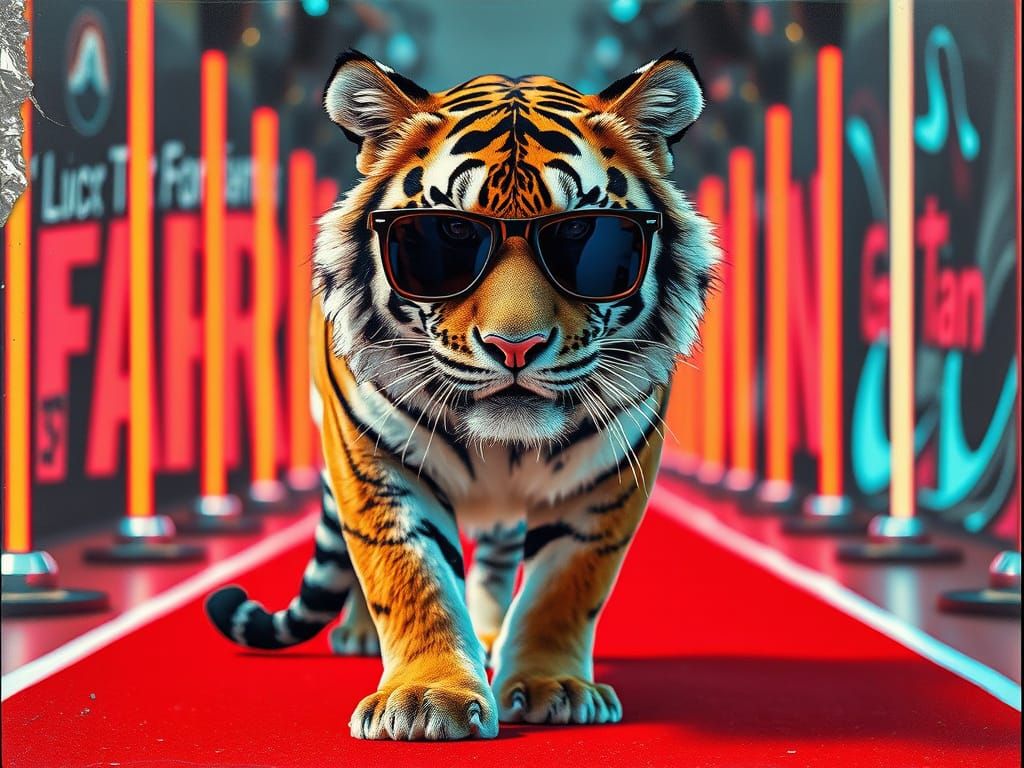 a wild tiger on a red carpet