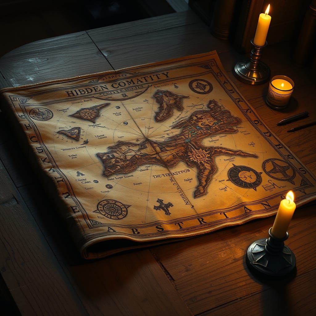 Ancient Map of Hidden City in Matte Painting Style