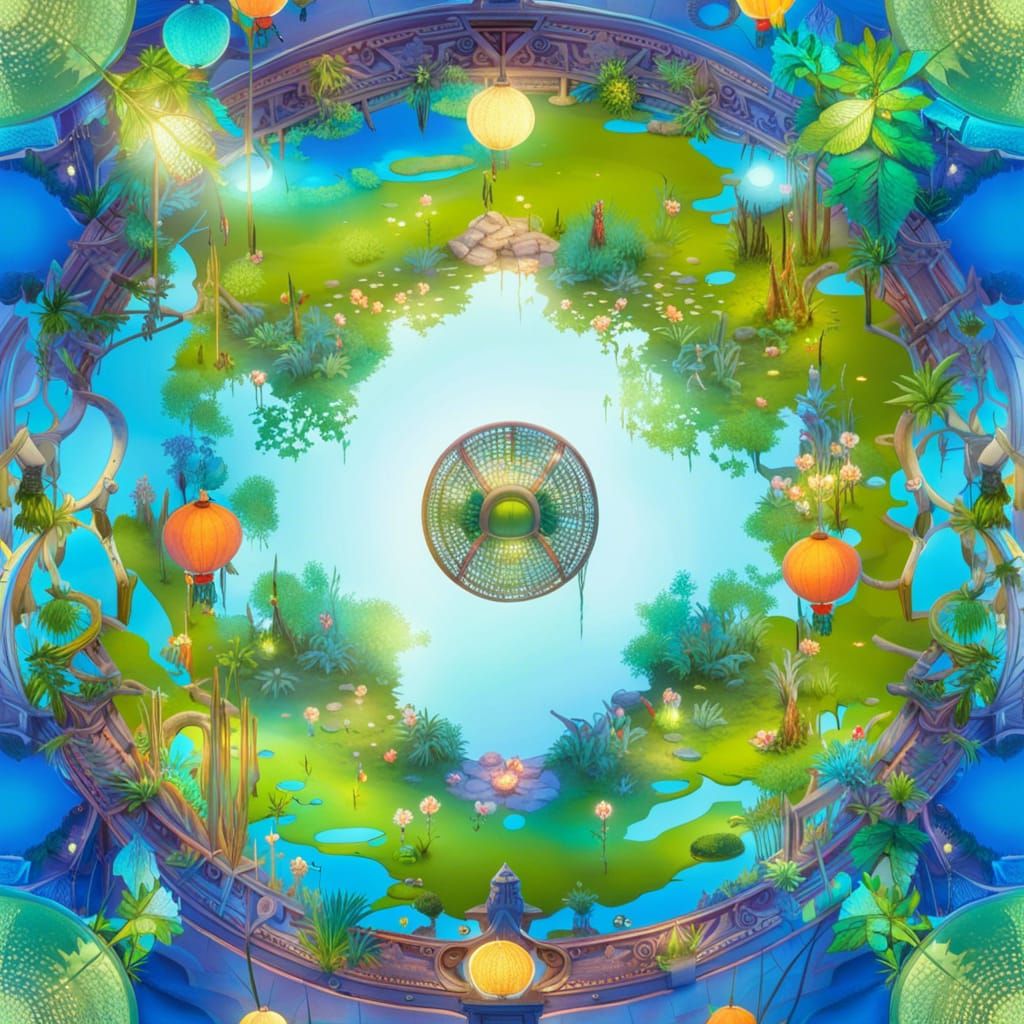 Enchanted Forest Reflected in Pond with Fairy Lights