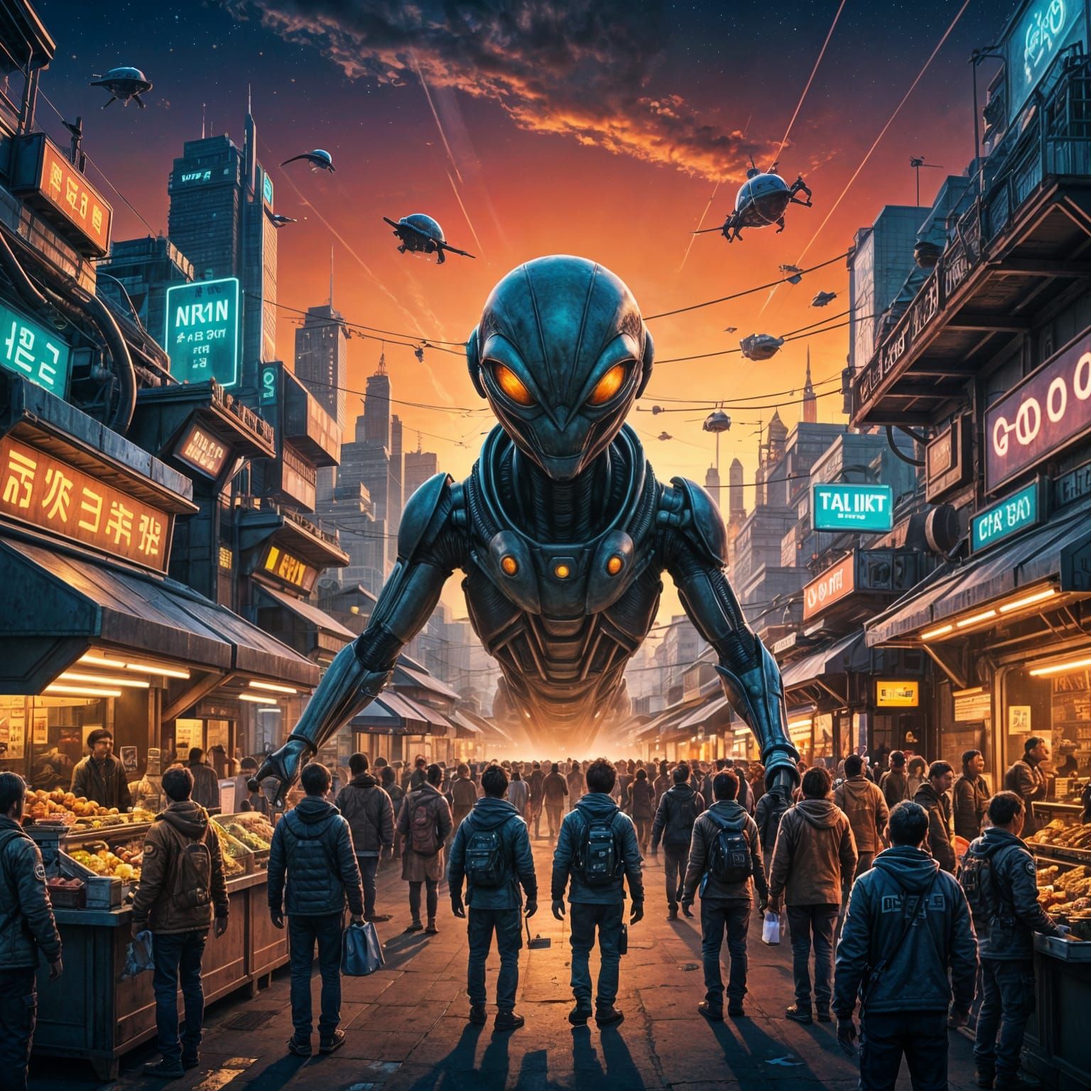 Vibrant Alien Market in a Futuristic City