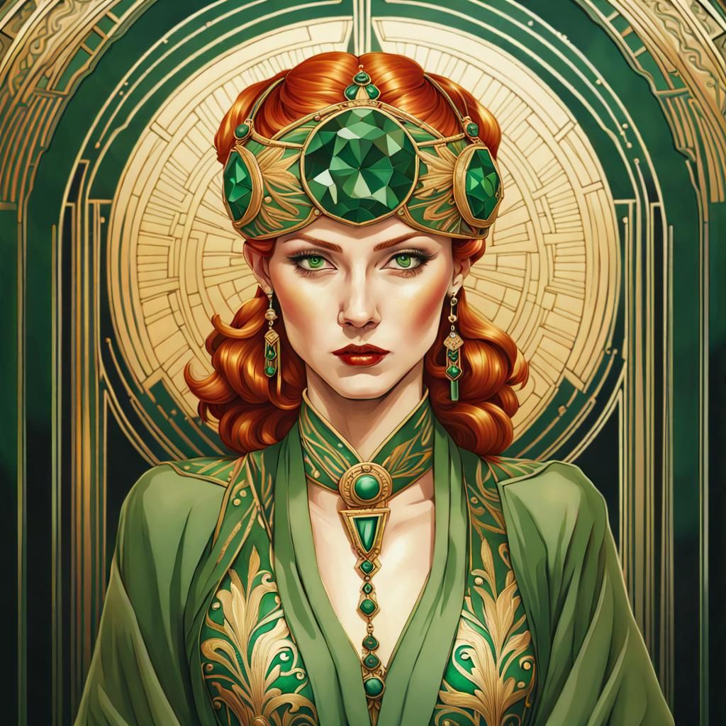 Art Deco Portrait of Red-Haired Woman