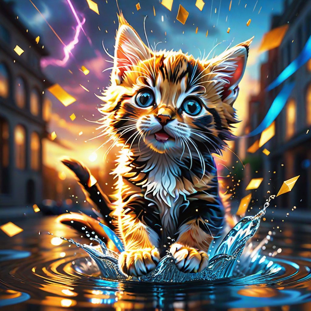 Glamorous Kitten Leaps into Tropical Paradise, Art Deco Styl...
