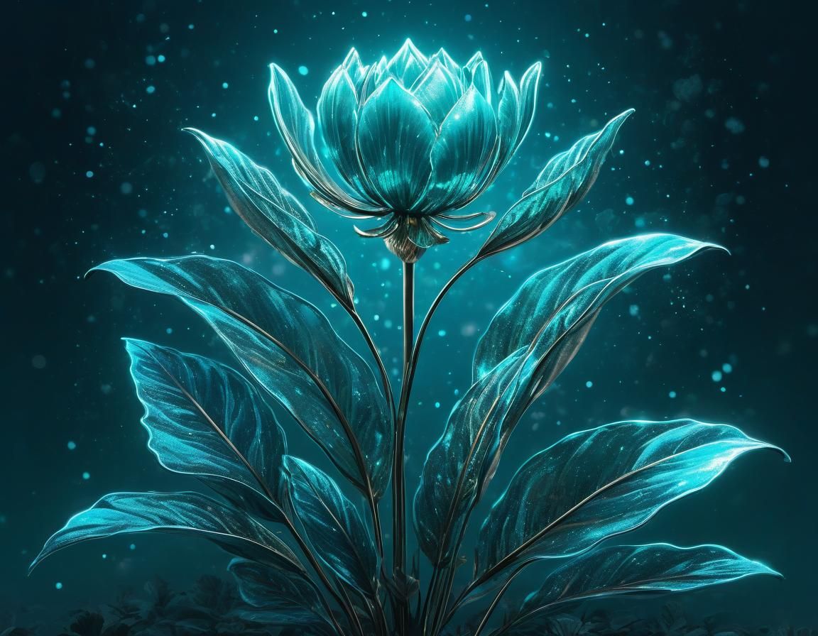 Ethereal Floral Art: Teal Blue Cosmic Design