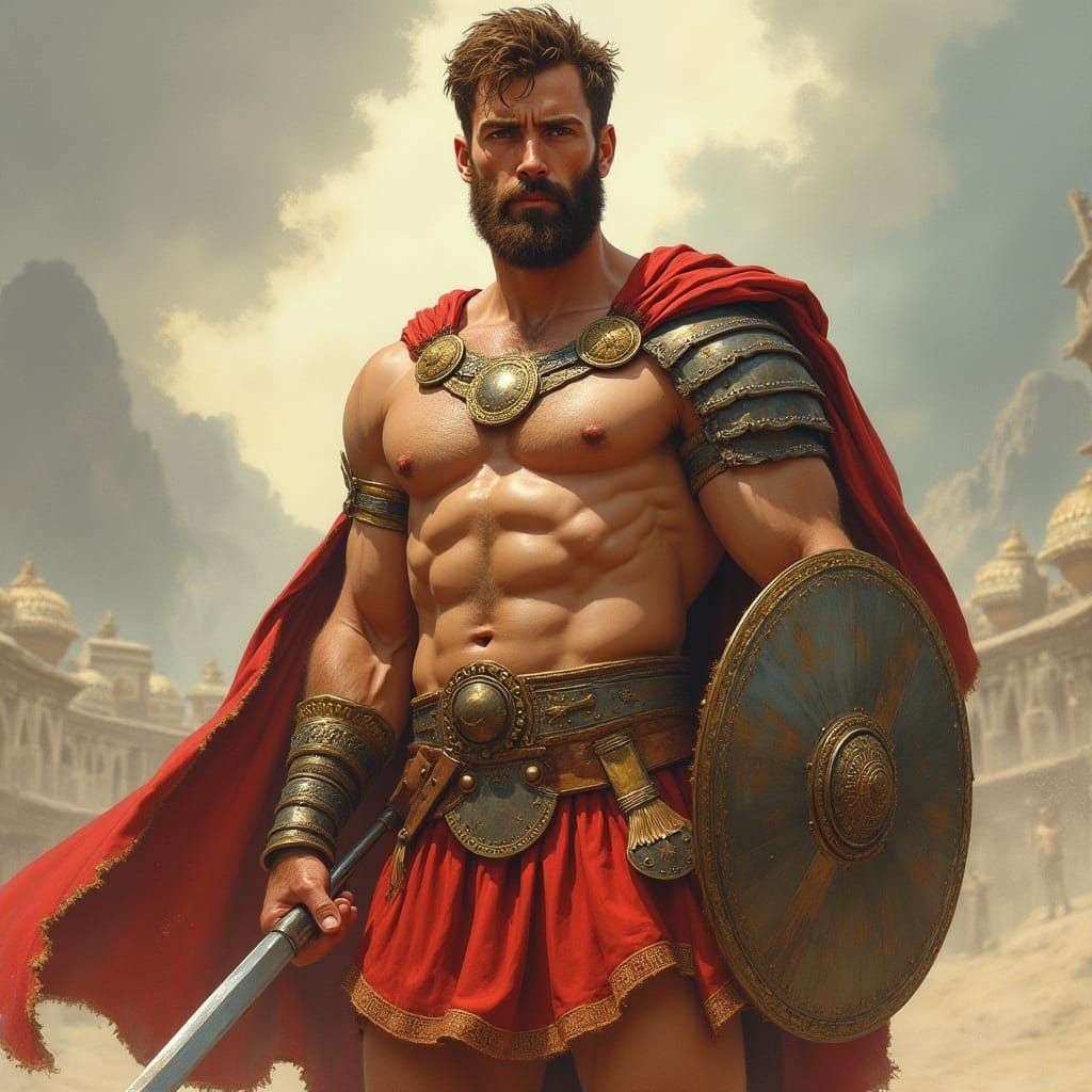 Achilles as Greek Hero in Sculptural Style