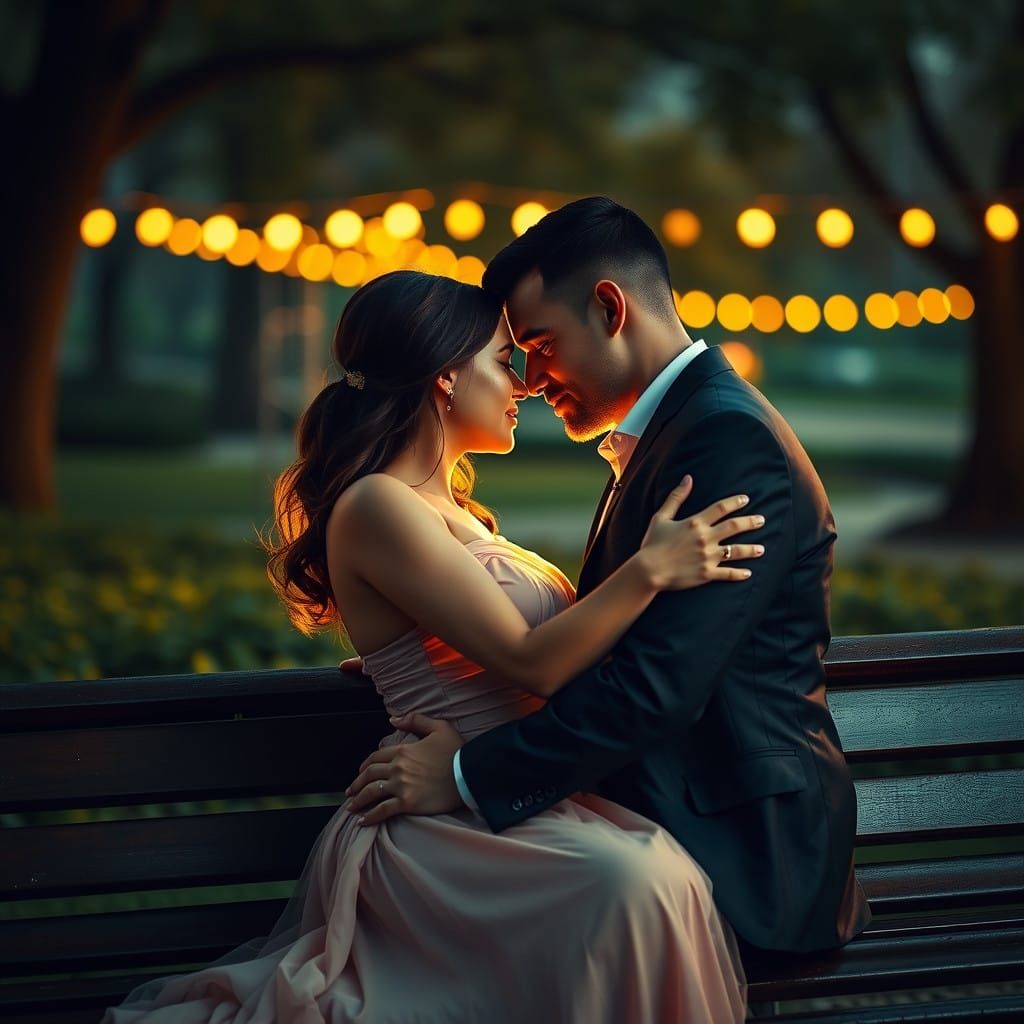 Couple in Intimate Moment on Central Park Bench, New York Ci...