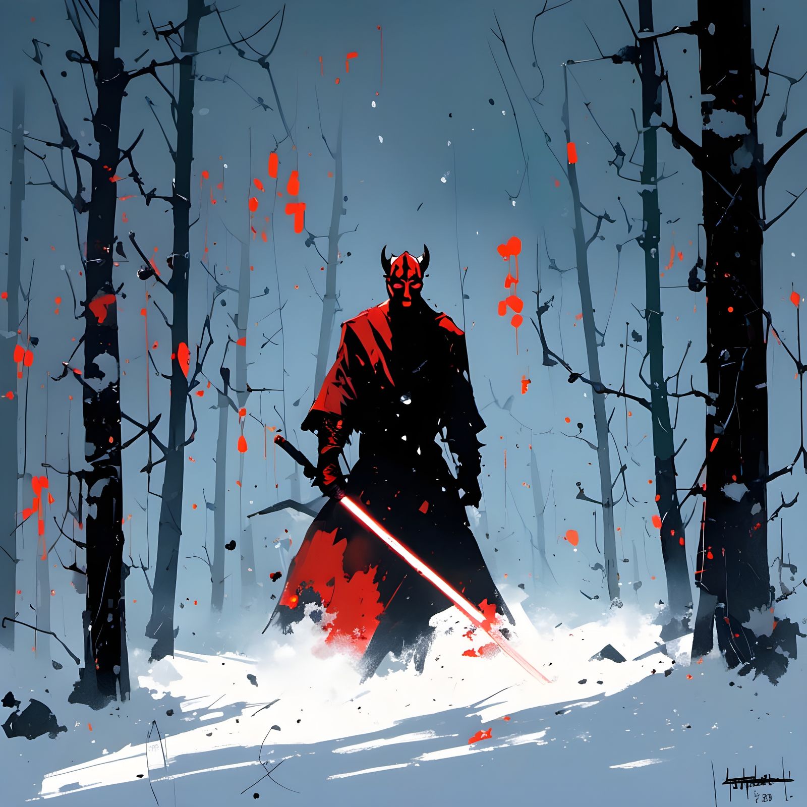Darth Maul Minimalist Silhouette Ignites Winter Sky