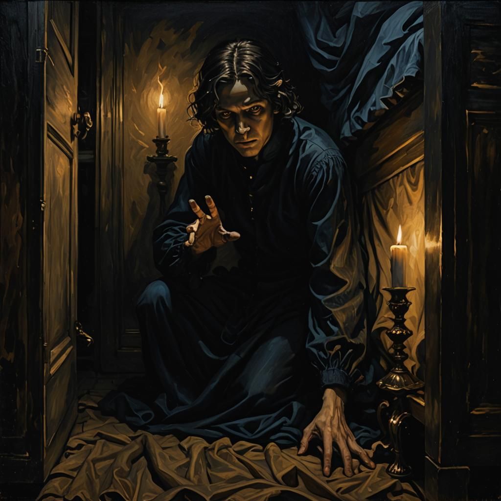 Dark Academia Figure in Moody Oil Painting