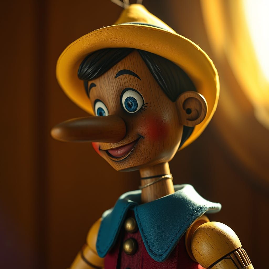 Pinocchio in Photorealistic Wood Grain Detail