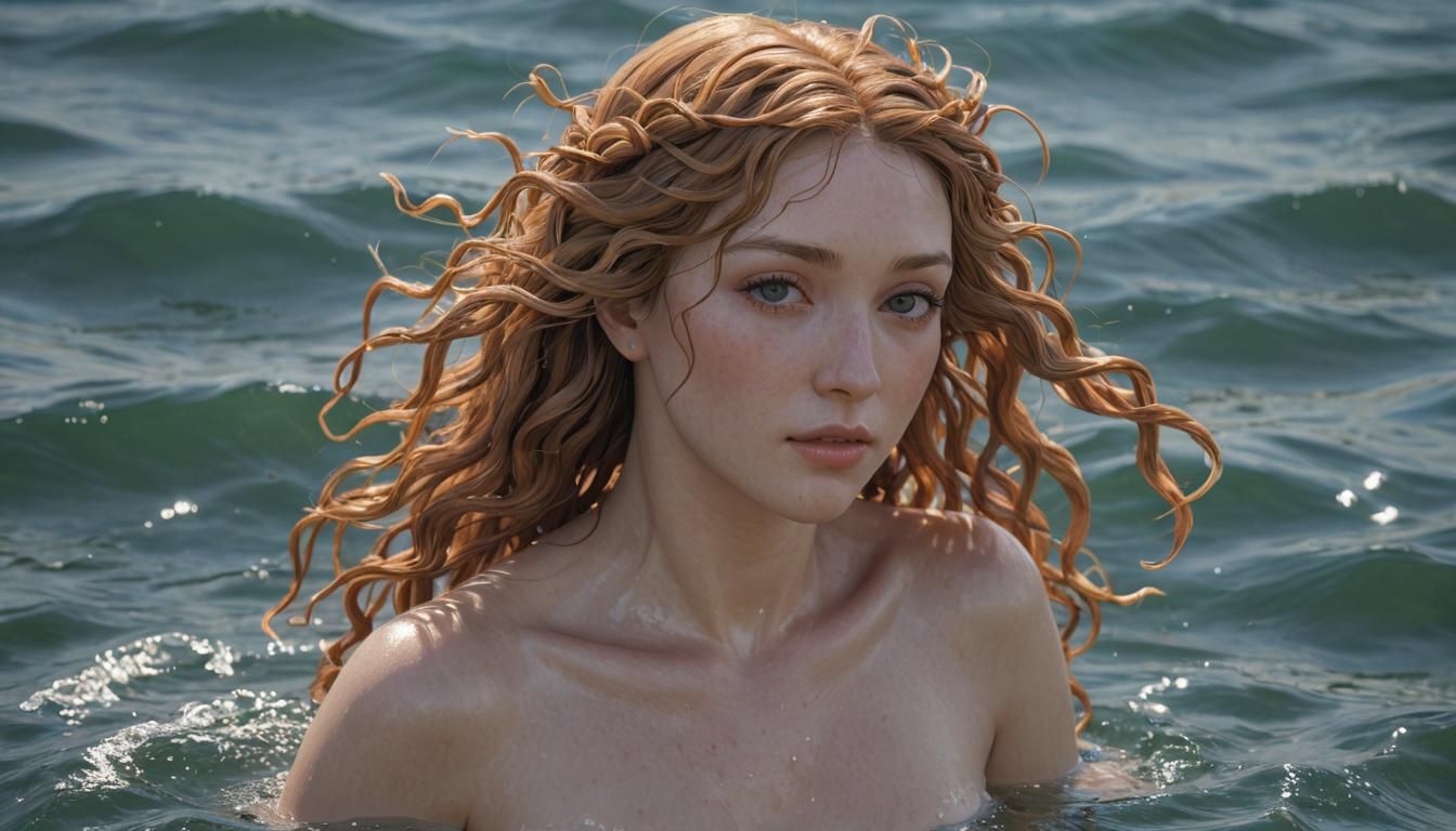 Aphrodite Bathing: 3D Anime Art Close-Up