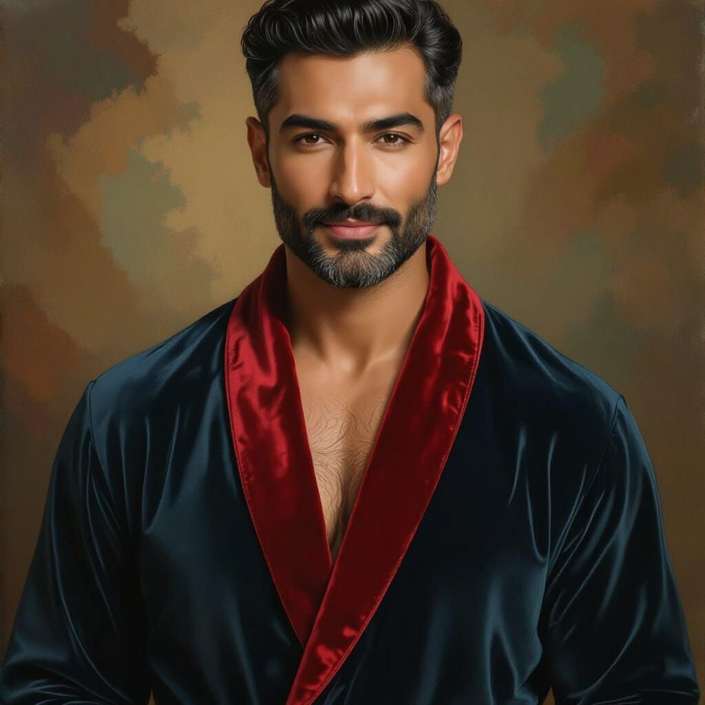 Handsome Man in Velvet Bathrobe, Impressionist Style