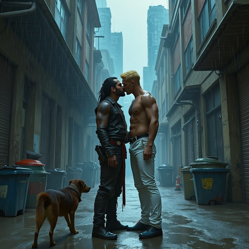 Dystopian Alley: A Kiss in the Rain, Digital Matte Painting