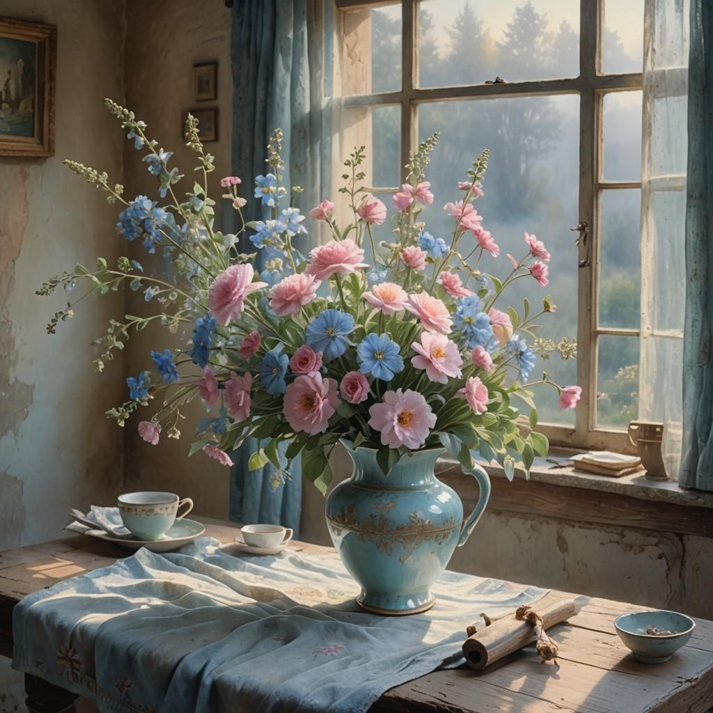 Pastel Watercolor Flowers in Morning Light