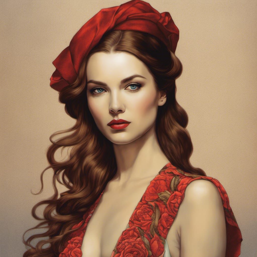 Vivid Female Portrait in Colored Pencil and Ink