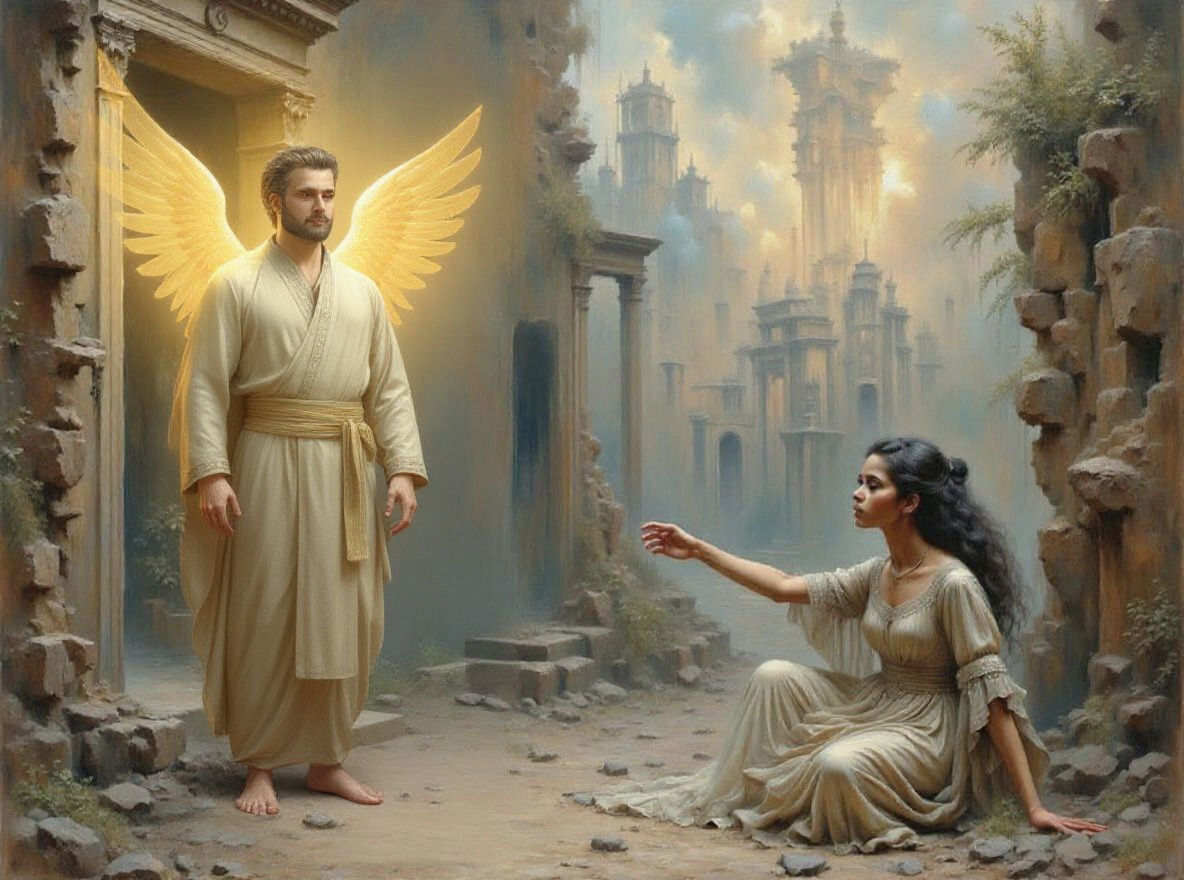 Goddess of Peace in War-Torn City: Renaissance Painting