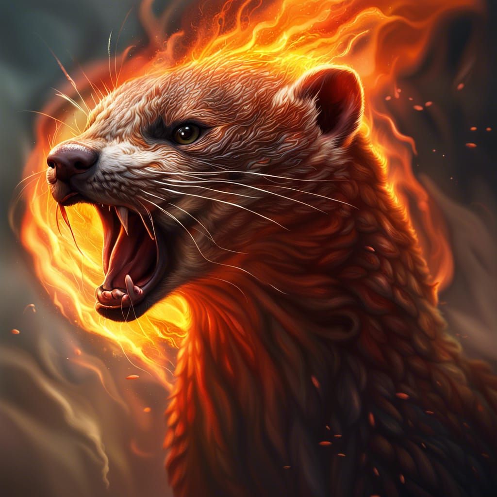 Hyperrealistic Weasel in a Fire Tornado