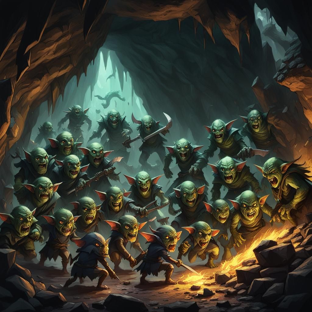 Goblin Horde Trampling in Cave: 8k Concept Art
