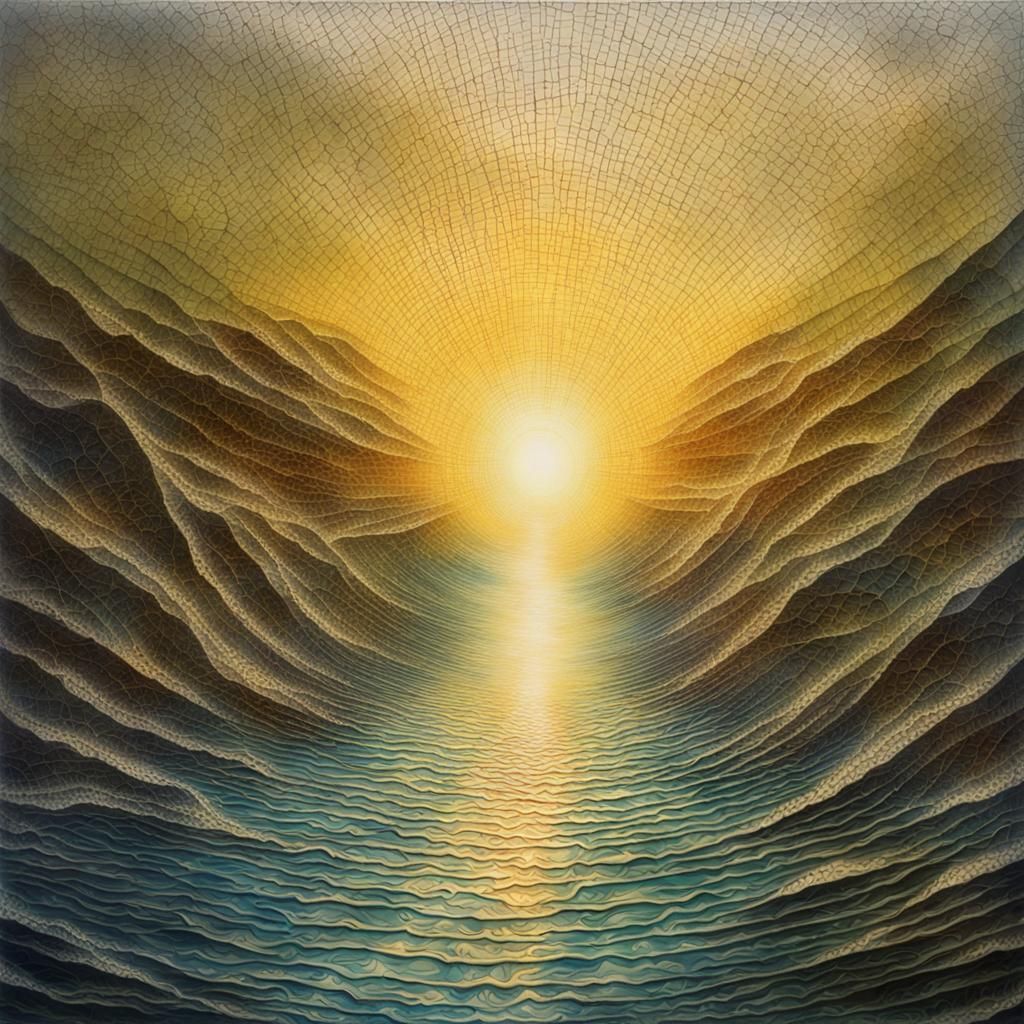 Surreal River Through Cracked Glass in Sunlight