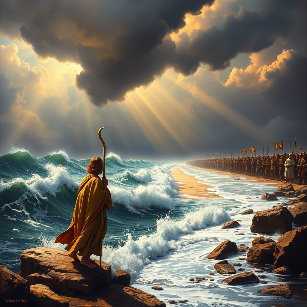 Moses Parting the Red Sea in Epic Landscape Style