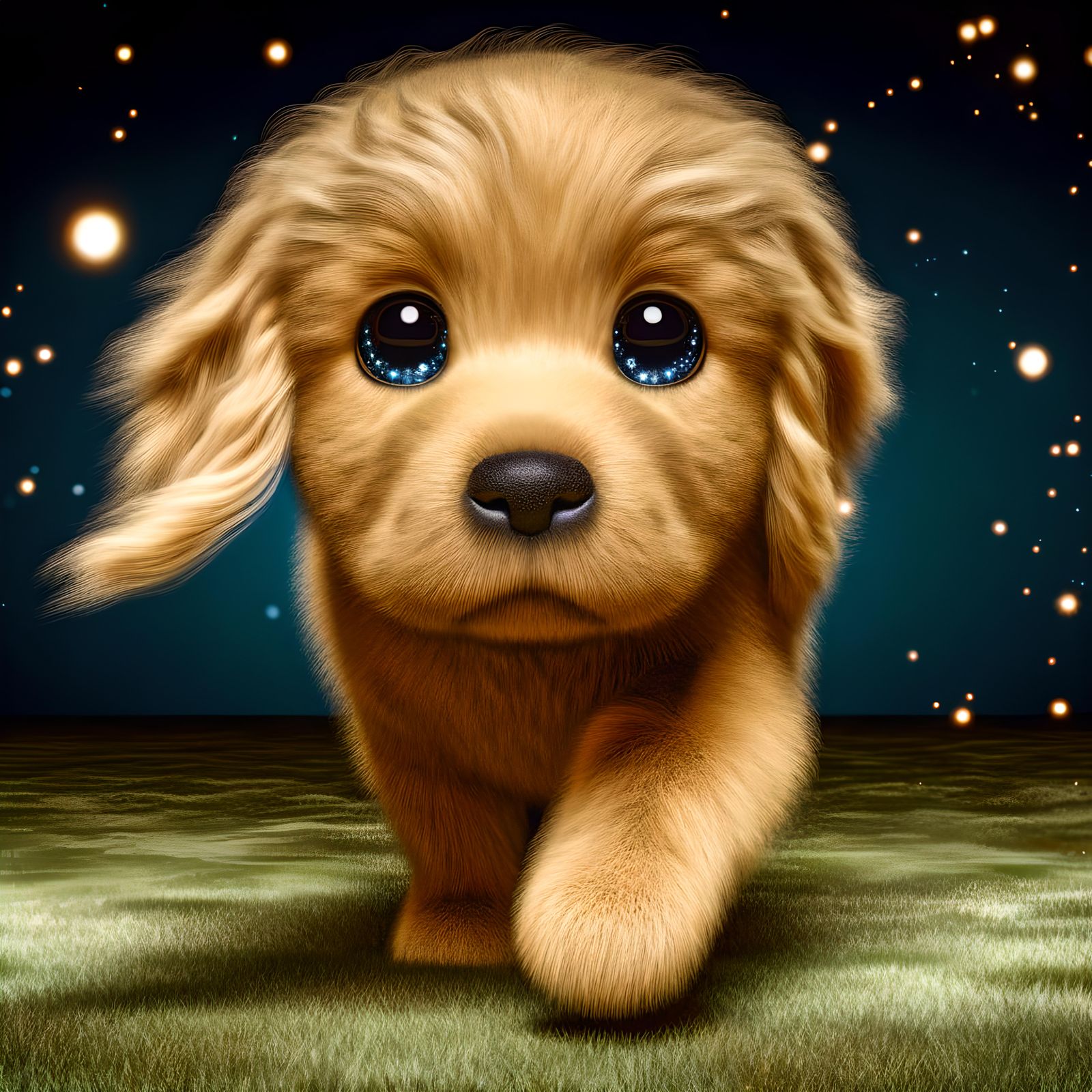 Adorable Golden Retriever Puppy in Hyper-Realistic Digital A...
