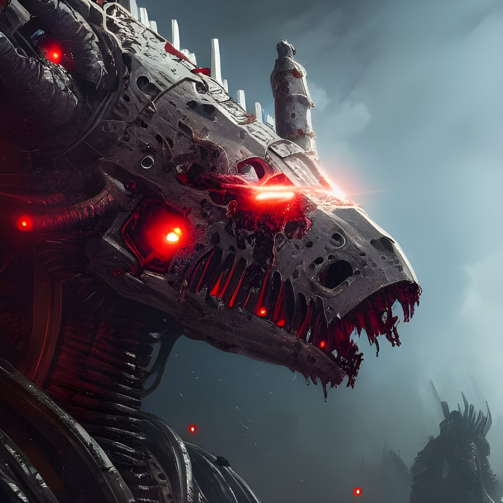 Zombie Mechagodzilla Dark Fantasy Concept Art