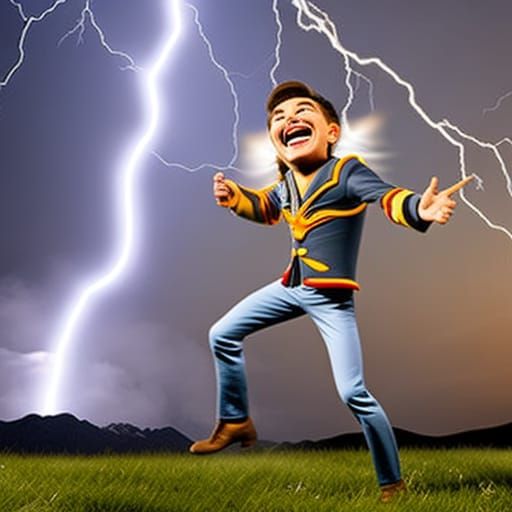 Electrified Man Laughing in Cartoon Style
