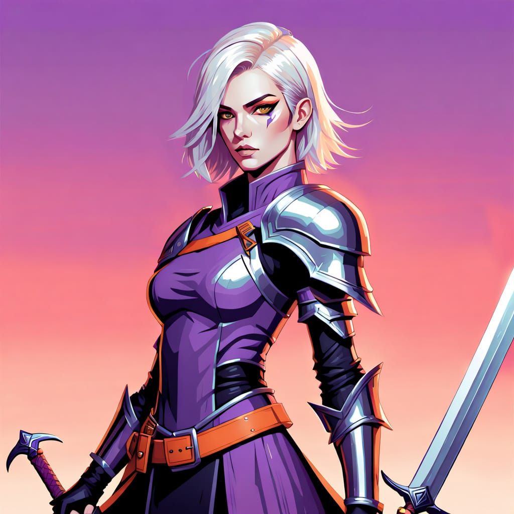 Androgynous Warrior with Bold Lines and Pastel Colors