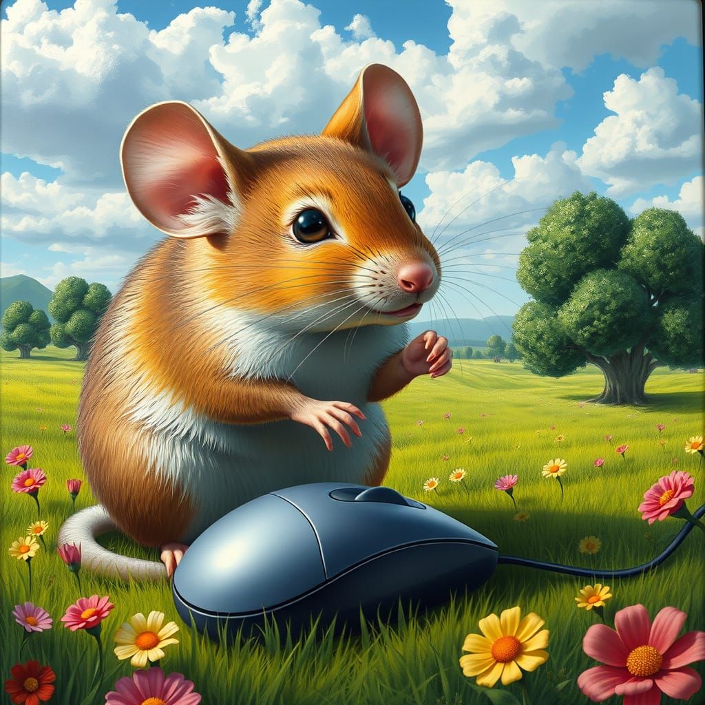 Ratón tímido, su mejor amigo es un ratón de ordenador.