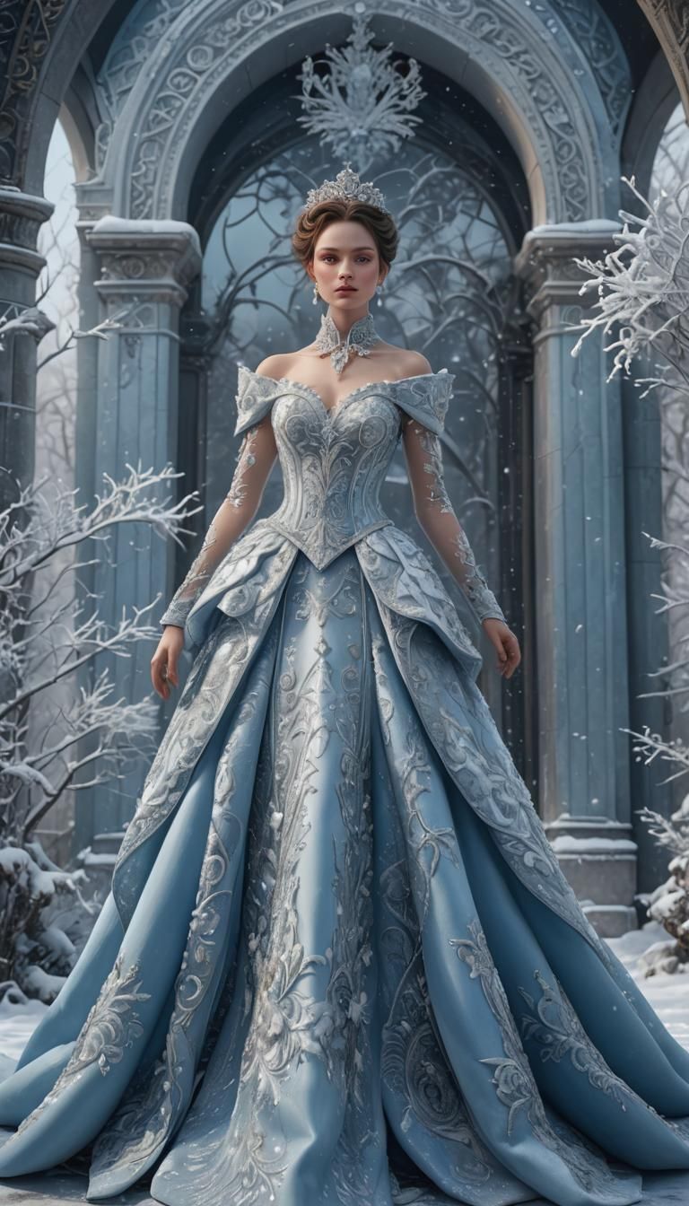 Regal Woman in Ice Blue Ballgown: Fantasy Art