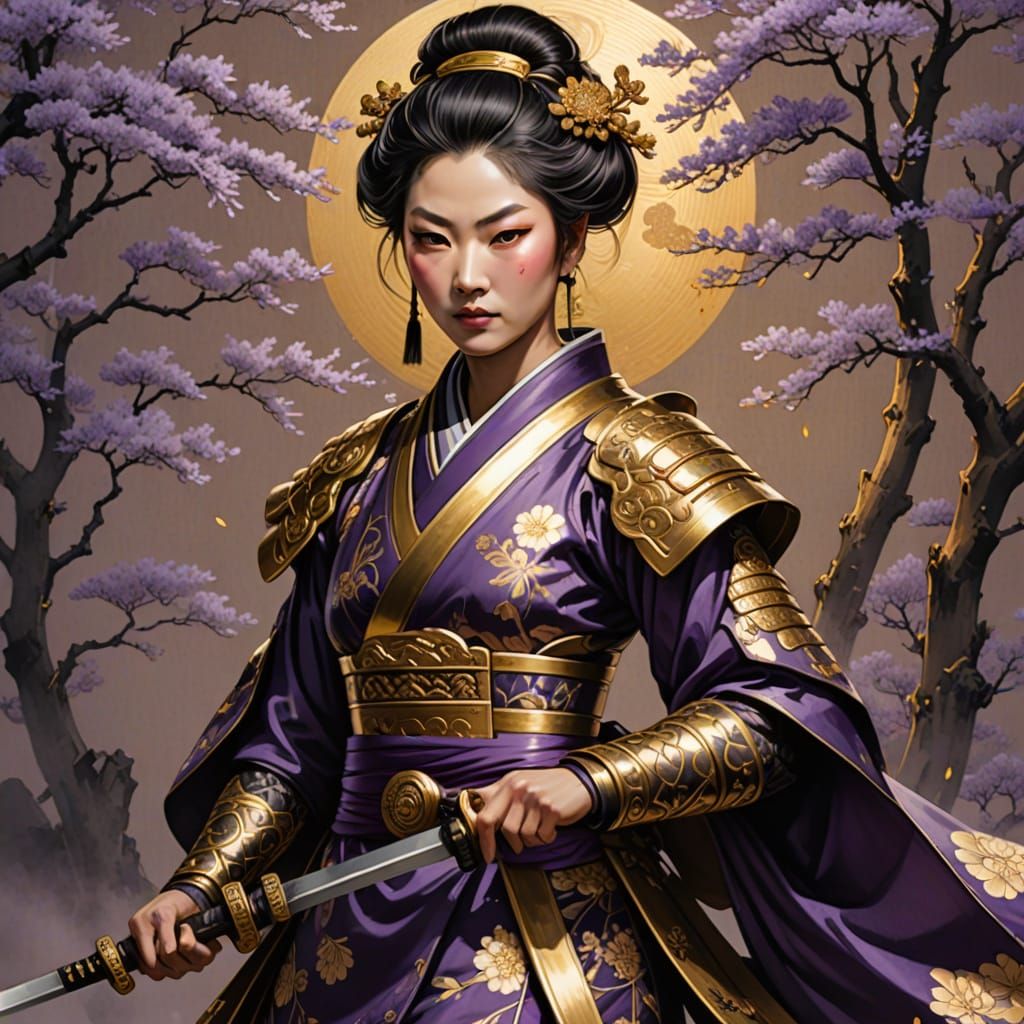 Traditional Japanese Samurai Woman in Luxurious Ukiyo-E Styl...