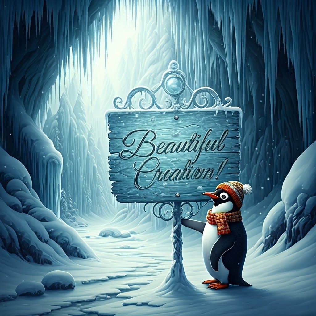 Whimsical Penguin in Icy Landscape