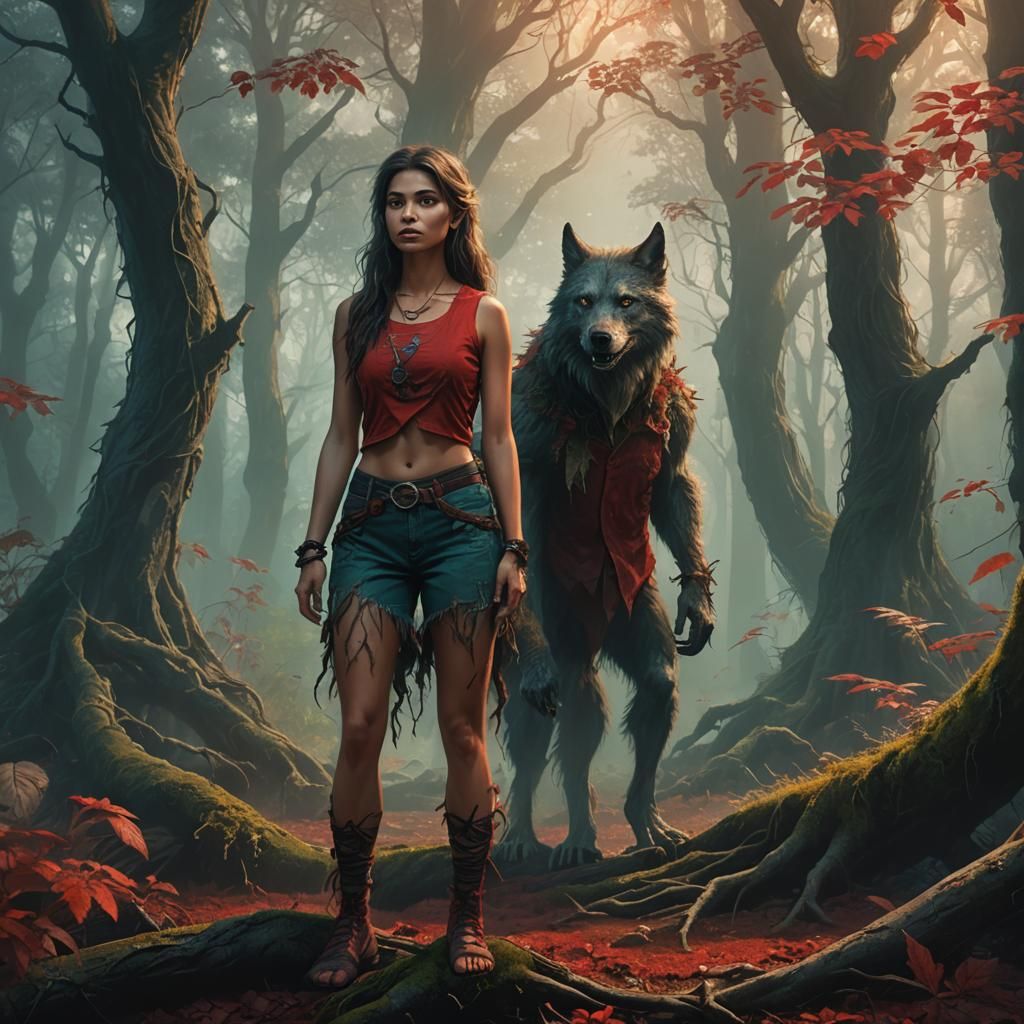 Teenage Werewolf Girl in Misty Forest: Fantasy Art